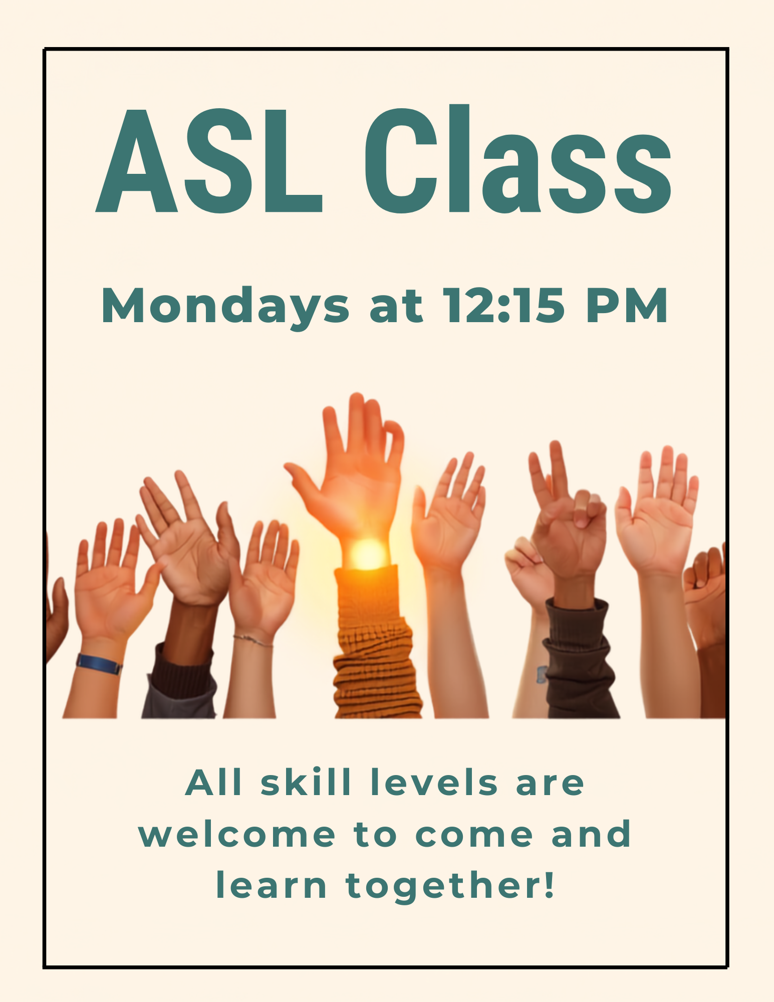 Weekly ASL Class Flyer (8.5 x 11 in) – Springville Senior Center